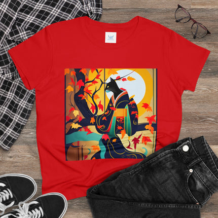 Black Cat in Kimono Women's Midweight Cotton Tee