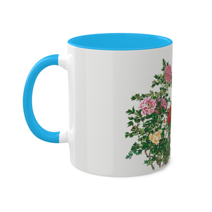 Peonies and Birds by Okamoto Shuki Colorful Mugs, 11oz