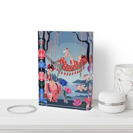 🪽🪷 The Garden Of Little Cupids Acrylic Art Block – Art Deco Botanical Fantasy