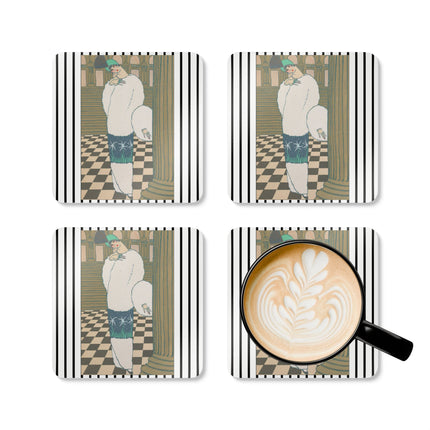 Les Hermines by Georges Lepape Corkwood Coaster Set