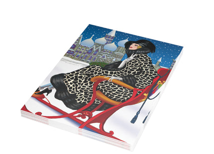 Elegant Winter Woman in Sleigh Greeting Cards (1, 10, 30, and 50pcs)