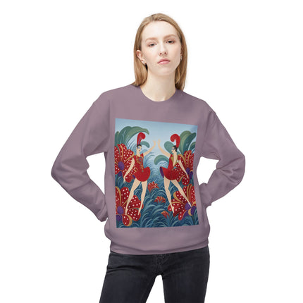 🎭🌺 The Scarlet Flower Garden Dancers Midweight Crewneck Sweatshirt – Art Deco Floral Whimsy