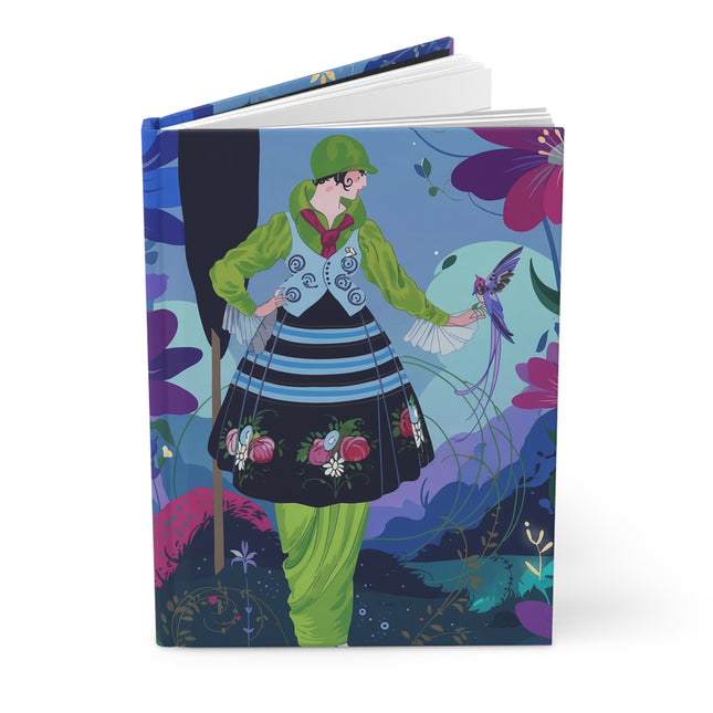 🦜🌺 The Lady Of The Enchanted Bird Garden Hardcover Journal – Art Deco Fashion Illustration