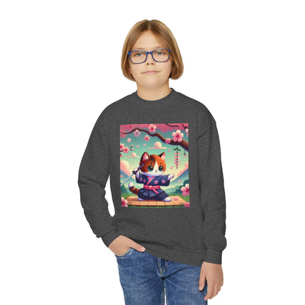 Playful Kitten in the Tea Room Youth Crewneck Sweatshirt – Whimsy, Elegance & Gentle Charm