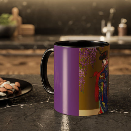Wisteria Elegance Colorful Mug (11oz, 15oz) – Floral Beauty, Kimono Art & Timeless Grace