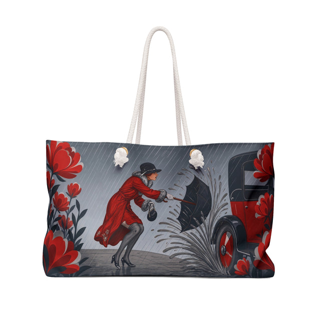 ☔🌹 The Scarlet Rainstorm Promenade Weekender Bag – Art Deco Motoring Elegance