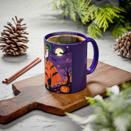 🎃🌕 The Pumpkin Moon Enchantress Colorful Mug – Elegant Halloween Masquerade