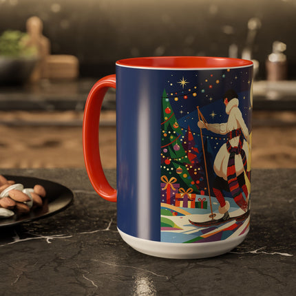 🌙🎿 The Moonlit Christmas Skier Colorful Mug – Whimsical Holiday Fantasy