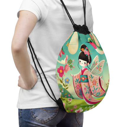Geisha Fairy and the Hummingbird Drawstring Bag