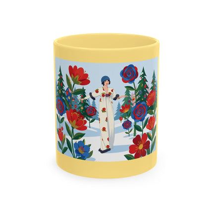 🌹🎄 The Lady Of The Holiday Roses Ceramic Mug – Art Deco Christmas Elegance