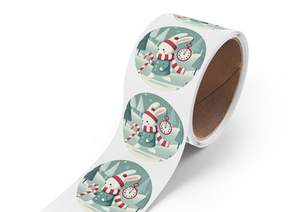 Candy Cane Timekeeper Bunny Round Sticker Label Rolls