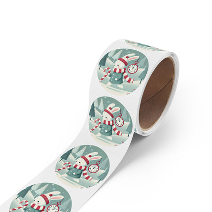 Candy Cane Timekeeper Bunny Round Sticker Label Rolls