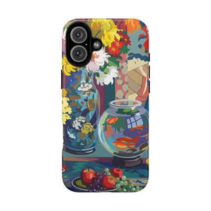 Floral Fishbowl Still Life Phone Case – Vibrant Harmony & Colorful Life