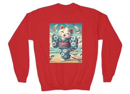Geisha Kitten by the Seaside Youth Crewneck Sweatshirt