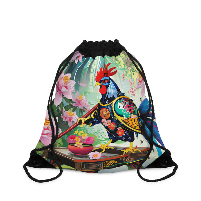 Cyberpunk Rooster Drawstring Bag
