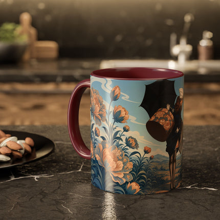 ☔🌸 The Grand Floral Journey Colorful Mug – Art Deco Travel Elegance