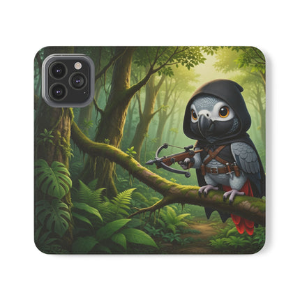 🪶🌲 The African Grey Sentinel Flip Case – Quiet Strength & Woodland Adventure