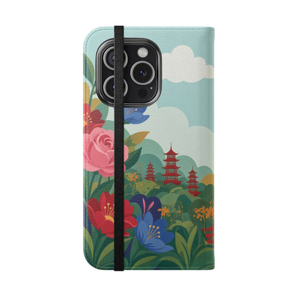 🌸🏯 The Lady Of The Pagoda Garden Flip Case – Art Deco Floral Fantasy