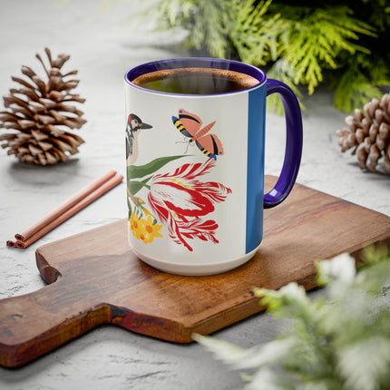 Woodpecker & Tulip Colorful Mugs – Vibrant Spring & Bold Beauty
