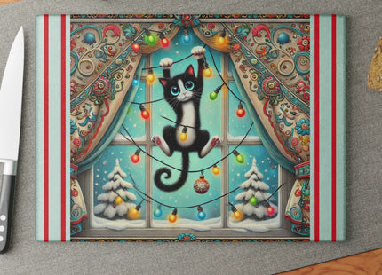 Mischief in Tinselland Glass Cutting Board