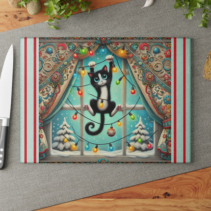Mischief in Tinselland Glass Cutting Board