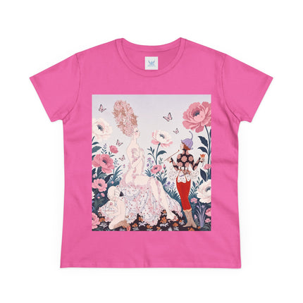 🌸🦋 The Enchanted Rose Garden Encounter Cotton Tee – Art Deco Floral Whimsy