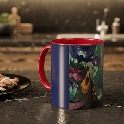 The Lady Of The Moonlit Fountain Colorful Mugs – Art Deco Botanical Serenity