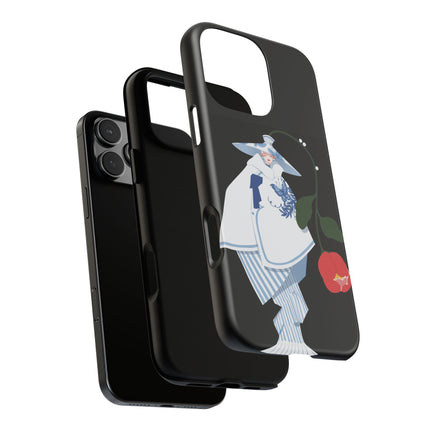 Blue & White Porcelain Geisha Phone Case – Elegant Mystery & Floral Grace