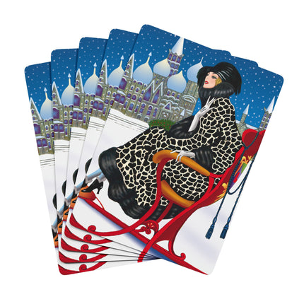 Elegant Winter Woman in Sleigh Playing Cards