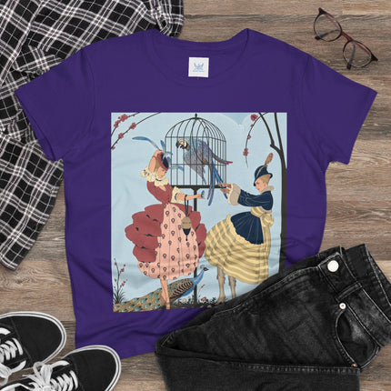 🦚🦜 The Ladies Of The Garden Aviary Cotton Tee – Art Deco Bird Fantasy