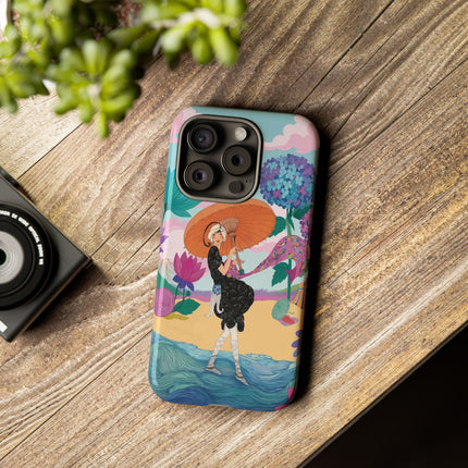 🌊☂️ The Lady Of The Flowered Seashore Phone Case – Art Deco Seaside Fashion