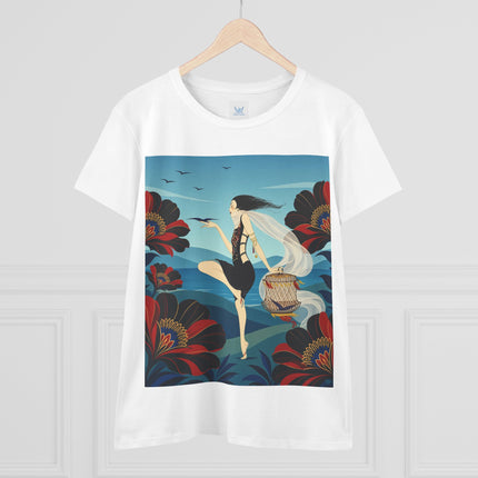 🌊🌺 The Lady Of The Wild Wind Cotton Tee – Art Deco Coastal Fantasy