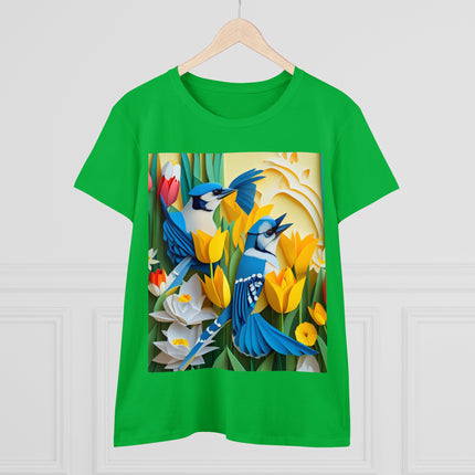 Blue Jays in a Spring Garden Women's Midweight Cotton Tee