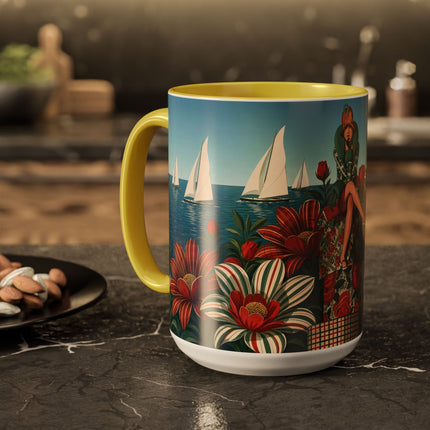 ⛵🌹 The Seaside Rose Traveler Colorful Mug – Art Deco Floral Elegance