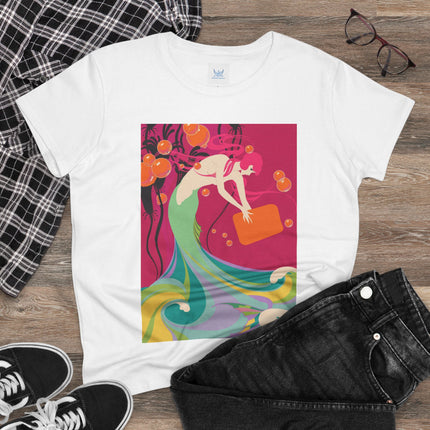 Mermaid Dive Women's Midweight Cotton Tee – Joyful Underwater Fantasy