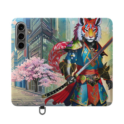 🦁🦊⚔️ Cyberpunk Lion Samurai Flip Case – Futuristic Honor & Kitsune Spirit