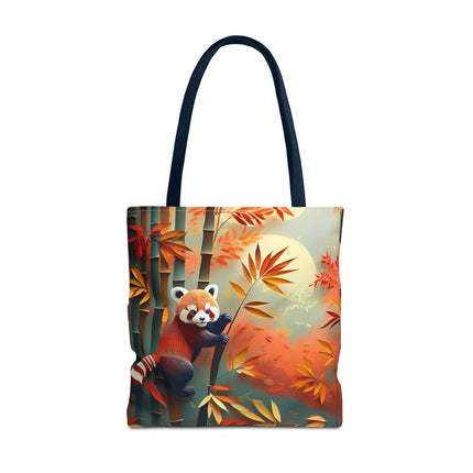 Red Panda at an Autumn Bamboo Grove Tote Bag (AOP)