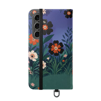 🌺🐈 The Lady Of The Midnight Garden Cat Flip Case – Art Deco Floral Fantasy