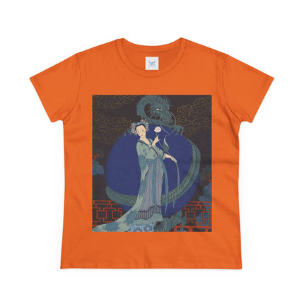 🐉🪷 The Lady Of The Lotus Dragon Cotton Tee – Art Deco Asian Fantasy