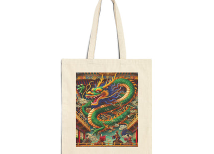 Tibetan Dragon Over Kabuki Duel Cotton Canvas Tote Bag