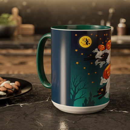 🐈‍⬛🎃 The Flying Black Cats Of Halloween Colorful Mug – Whimsical Storybook Charm
