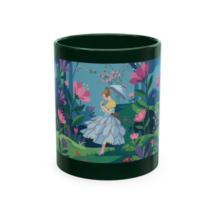 🌸☂️ The Lady Of The Enchanted Garden Stroll Ceramic Mug – Art Deco Floral Whimsy