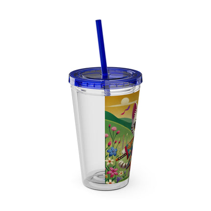 Samurai Kitten Sunsplash Tumbler with Straw, 16oz