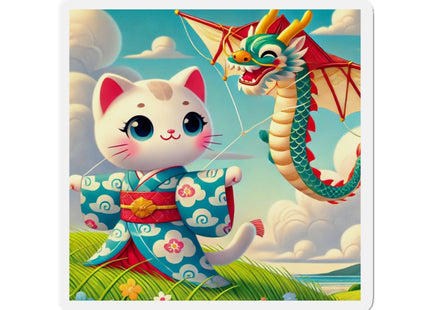 Geisha Kitten and the Dragon Kite Die-Cut Magnets (5 Sizes)