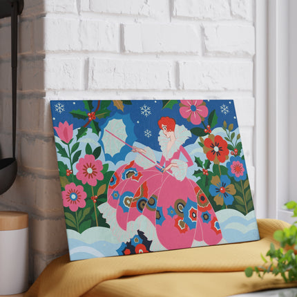 🌺❄️ The Lady Of The Enchanted Snow Glass Cutting Board – Art Deco Holiday Fantasy