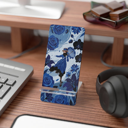 ☔🌹 The Lady In The Blue Rain Mobile Display Stand – Art Deco Floral Elegance