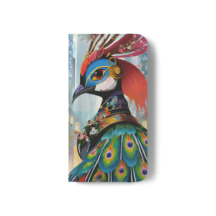 🦚🌸 Techno Plumes Peacock Flip Case – Neon Elegance & Sakura Dreams