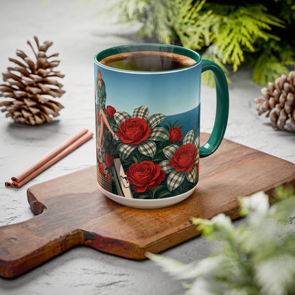 ⛵🌹 The Seaside Rose Traveler Colorful Mug – Art Deco Floral Elegance