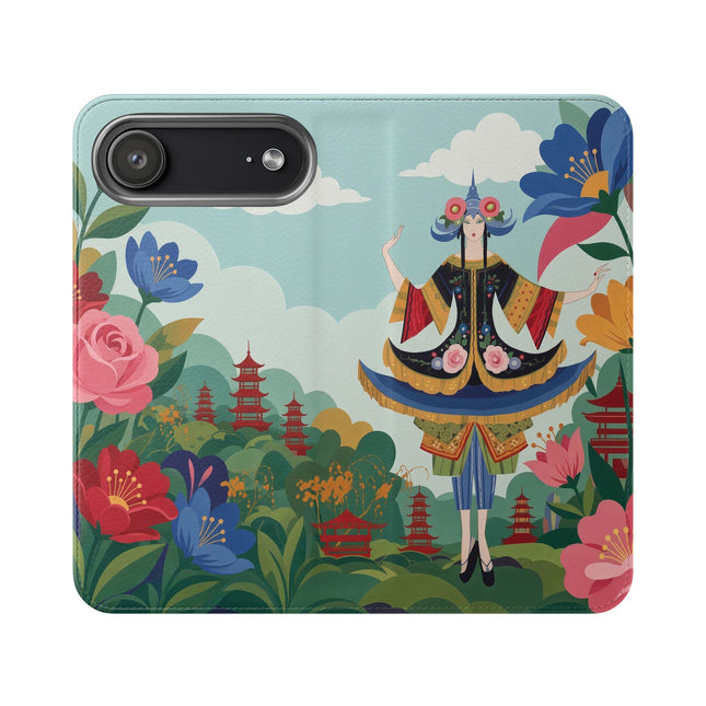 🌸🏯 The Lady Of The Pagoda Garden Flip Case – Art Deco Floral Fantasy