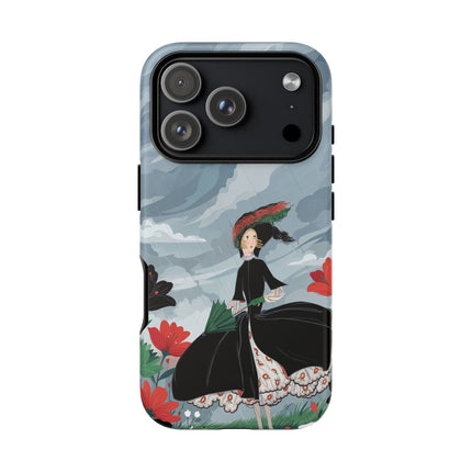 🌧️🌺 The Stormy Flower Walk Phone Case – Art Deco Floral Fashion